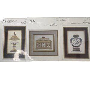 Victoria Sampler Gifts of the Magi: 1,2,3 Frankincense Gold Myrrh cross stitch c